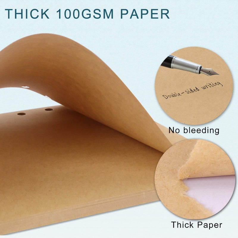 Toplive A5 Refill Paper, [3 Pack] Toplive 100GSM Thick Refillable Paper 6 Hole Filler Inserts Loose Leaf Paper 135 Sheets (270 Pages) for 6 Ring Binder Journal Notebook-Kraft Paper - Image 4